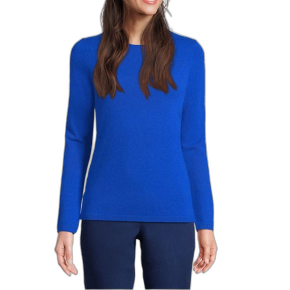 Lands’ End Royal Blue 100% Cashmere Crewneck Long Sleeve Sweater Size M - Picture 1 of 10